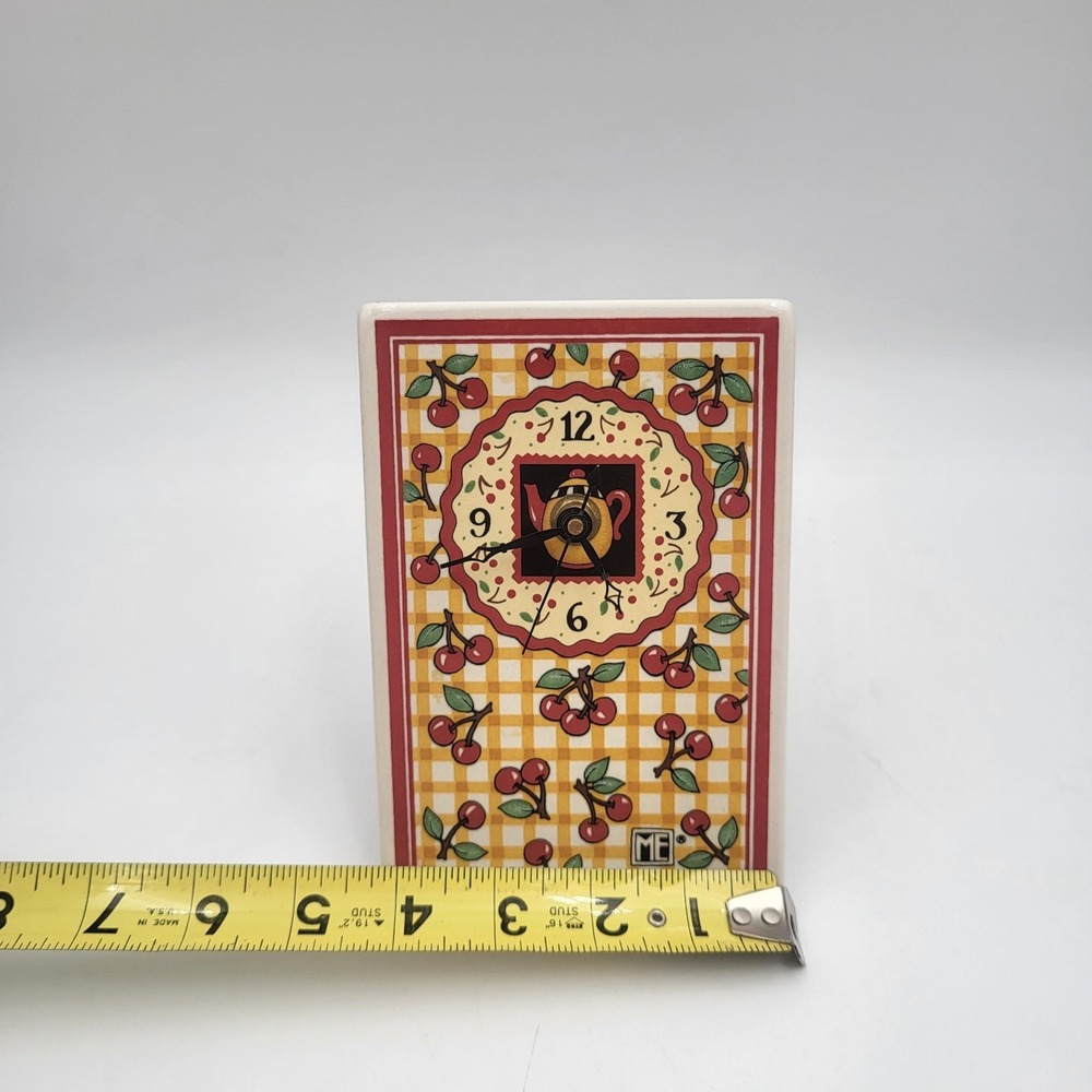 Vintage Mary Engelbreit Ceramic Tile Table, Wall Clock Gingham Cherries-Works! - Picture 4 of 5